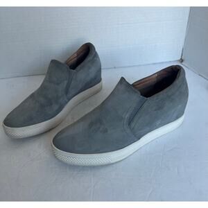 Caslon Austin Gray White Suede‎ Hidden Platform Wedge Slip On Sneaker Shoe 9.5M